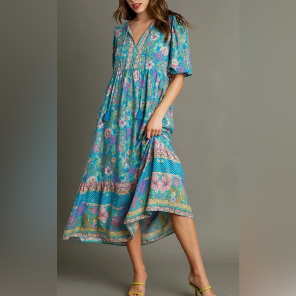 Umgee womans Hibiscus Lane boho midi dress size M - Picture 1 of 15
